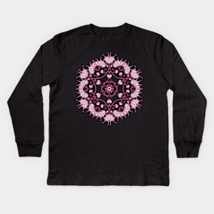 Elegant Floral Mandala Pink Flowers Kids Long Sleeve T-Shirt